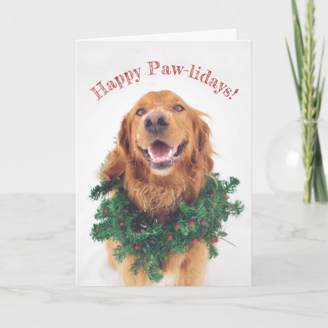 Golden Retriever Happy Paw-lidays greeting card (Front)