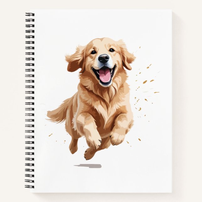 Golden Retriever Happy Playful Fun Jumping In Air Notebook (Front)