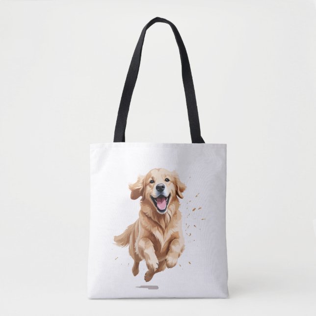 Golden Retriever Happy Playful Fun Jumping In Air Tote Bag (Front)