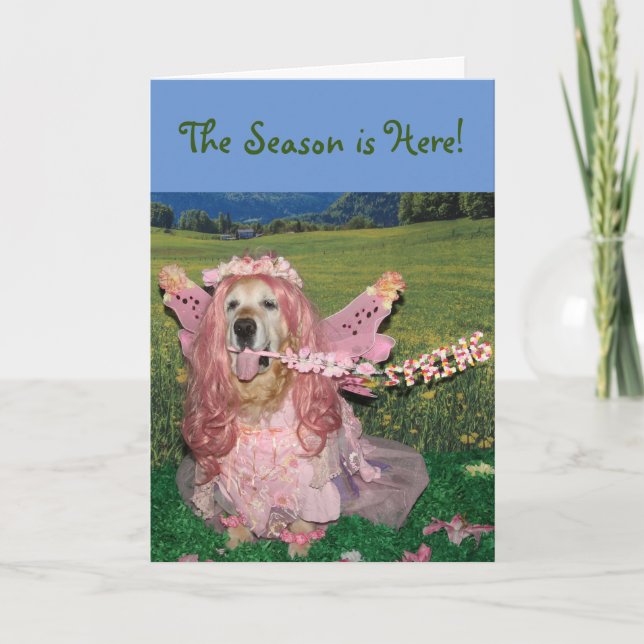 Golden Retriever Happy Spring Hoppy Easter Card (Front)