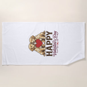 Golden Retriever Happy Valentine’s Day Beach Towel