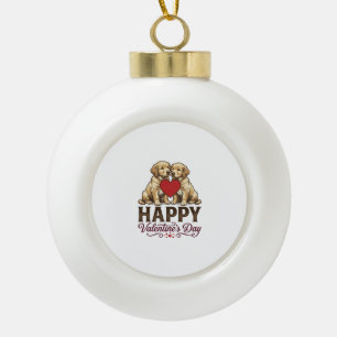 Golden Retriever Happy Valentine’s Day Ceramic Ball Christmas Ornament
