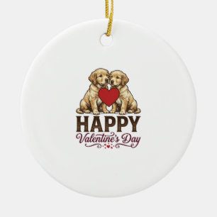 Golden Retriever Happy Valentine’s Day Ceramic Tree Decoration