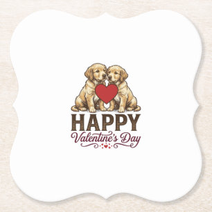 Golden Retriever Happy Valentine’s Day Paper Coaster