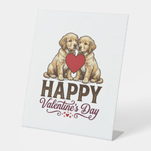 Golden Retriever Happy Valentine’s Day Pedestal Sign
