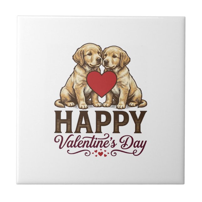 Golden Retriever Happy Valentine’s Day Tile (Front)