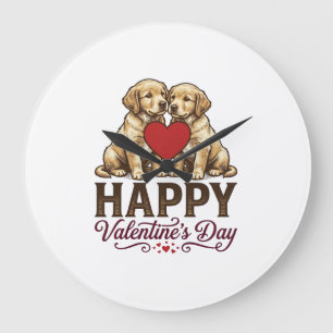 Golden Retriever Happy Valentines Day Large Clock