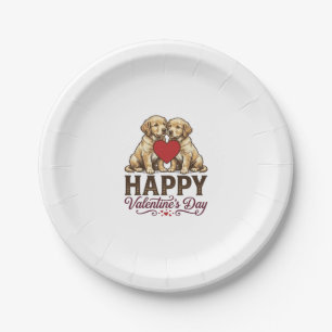 Golden Retriever Happy Valentines Day Paper Plate