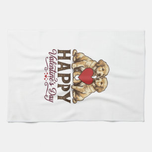 Golden Retriever Happy Valentines Day Tea Towel