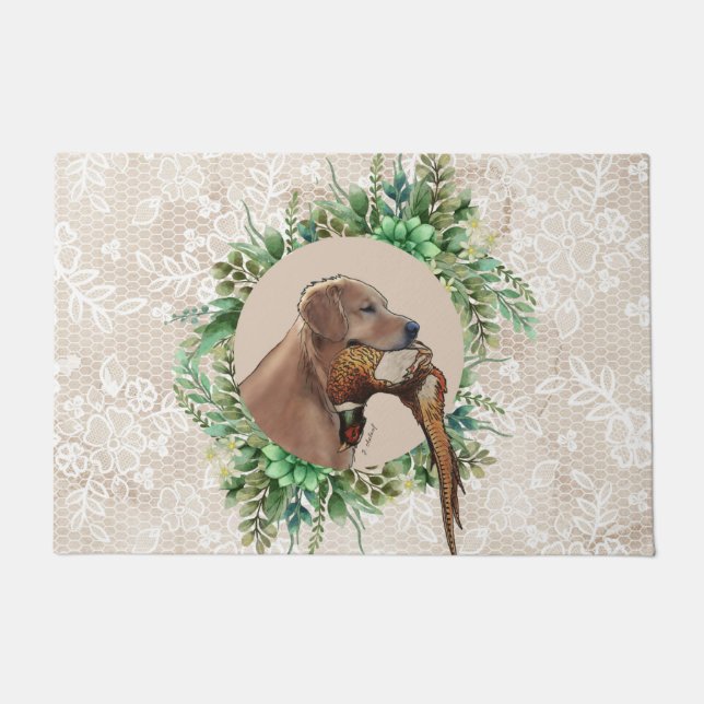 Golden Retriever Head with Pheasant Doormat (Front)