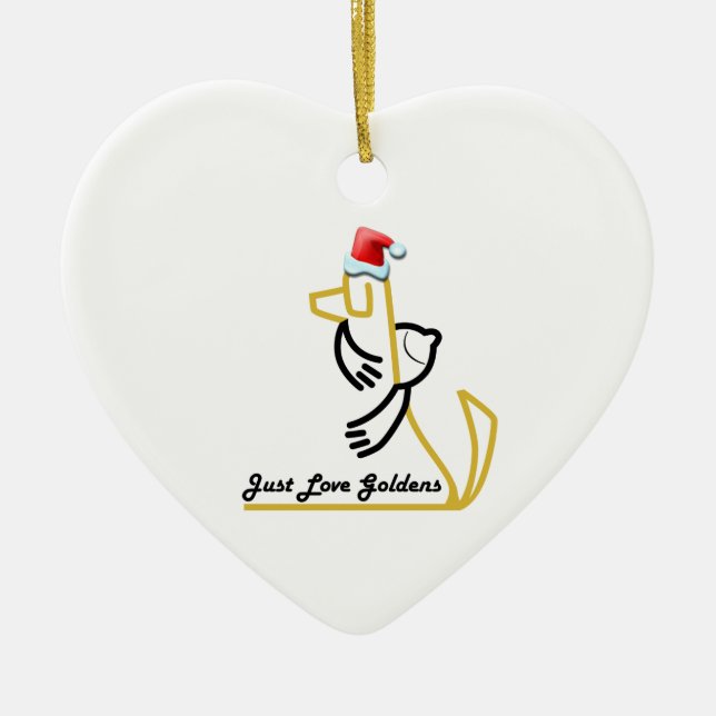 Golden Retriever Heart Ornament, Just Love Goldens Ceramic Tree Decoration (Front)