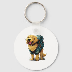 Golden Retriever Hiking and Camping  Key Ring