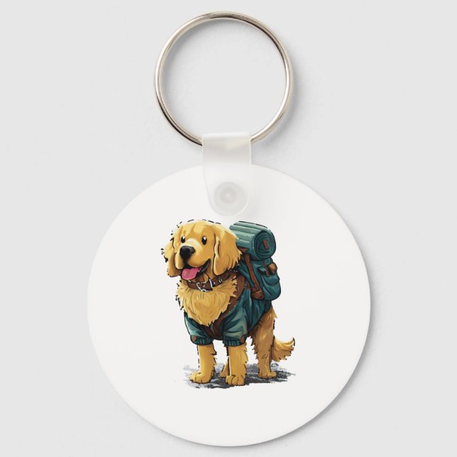 Golden Retriever Hiking and Camping  Key Ring (Front)