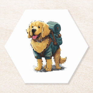 Golden Retriever Hiking and Camping Paper Coaster