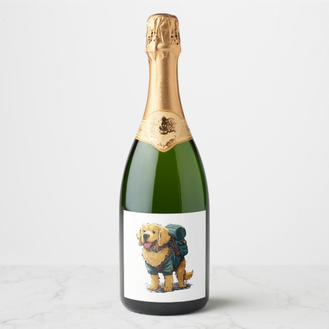 Golden Retriever Hiking and Camping  Sparkling Wine Label (Front)