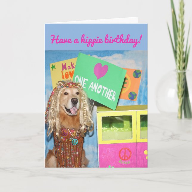Golden Retriever Hippie Birthday Card (Front)