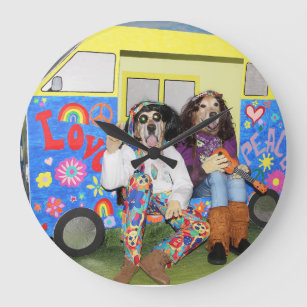 Golden Retriever Hippie Bus Large Clock