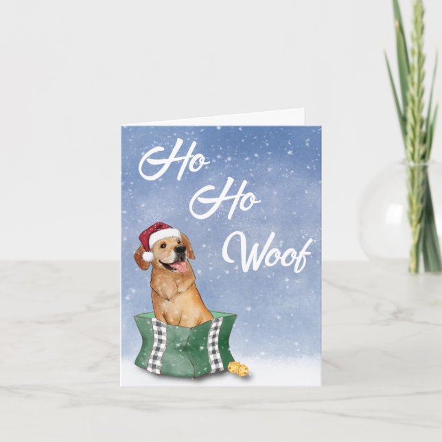 Golden Retriever Ho Ho Woof Christmas Holiday Card (Front)