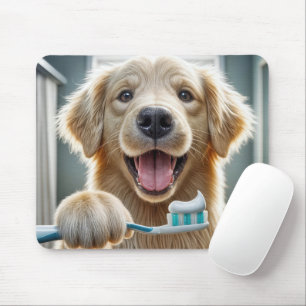 Golden Retriever Holding a Toothbrush Mouse Mat
