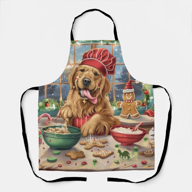 Golden Retriever Holiday Baking: Festive Christmas Apron (Front)