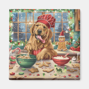Golden Retriever Holiday Baking: Festive Christmas Magnet