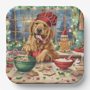 Golden Retriever Holiday Baking: Festive Christmas Paper Plate
