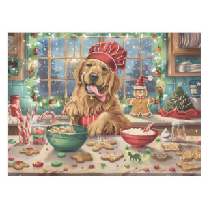 Golden Retriever Holiday Baking: Festive Christmas Tablecloth