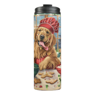Golden Retriever Holiday Baking: Festive Christmas Thermal Tumbler