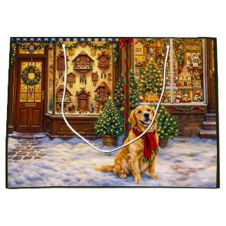 Golden Retriever Holiday Card Large Gift Bag