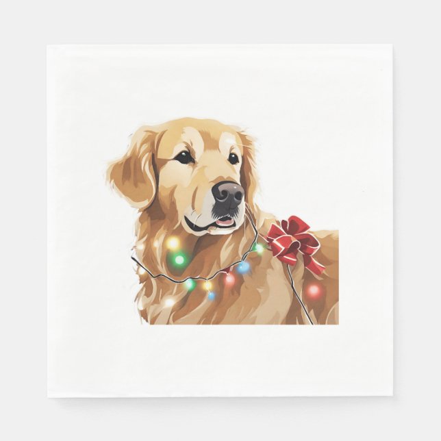 Golden Retriever Holiday Christmas Light  Classic  Napkin (Front)