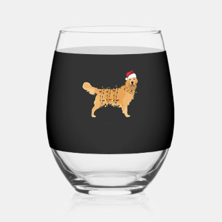 Golden Retriever Holiday Christmas Light Essential Stemless Wine Glass