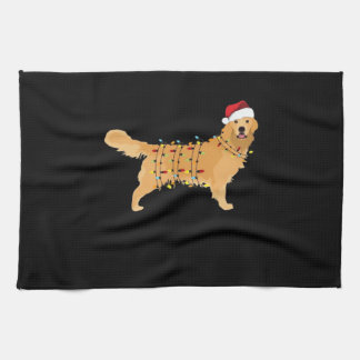Golden Retriever Holiday Christmas Light Essential Tea Towel