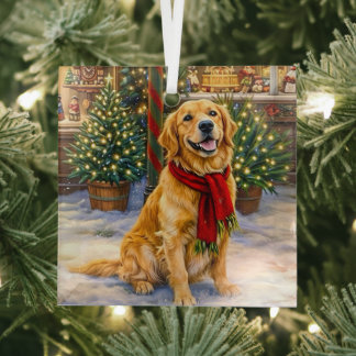 Golden Retriever Holiday  Glass Tree Decoration
