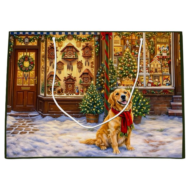 Golden Retriever Holiday  Large Gift Bag (Front)