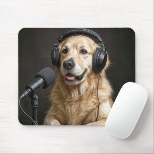 Golden Retriever Hosting a Podcast Mouse Mat