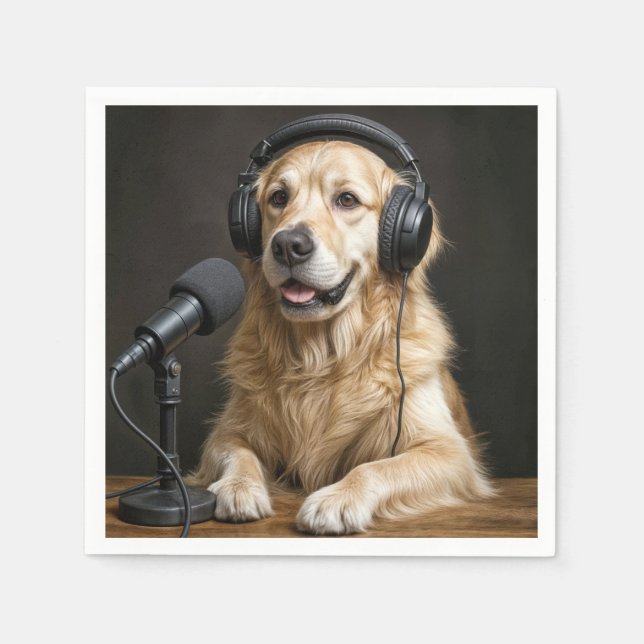 Golden Retriever Hosting a Podcast Napkin (Front)