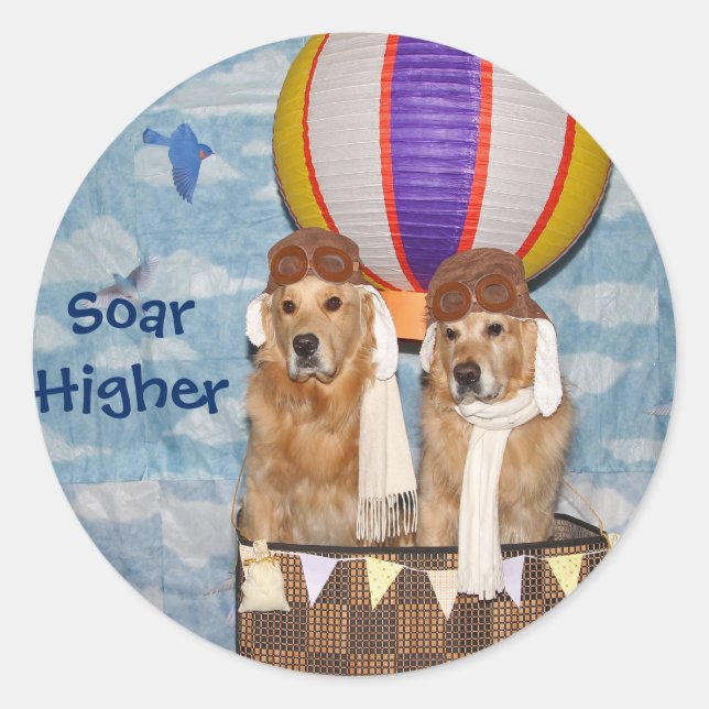 Golden Retriever Hot Air Balloon Pilots Classic Round Sticker (Front)