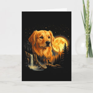 Golden retriever howling to the moon vintage funny card
