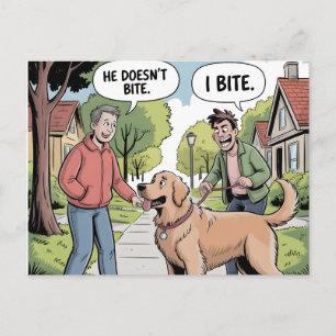 Golden Retriever I Bite Funny Cartoon Postcard