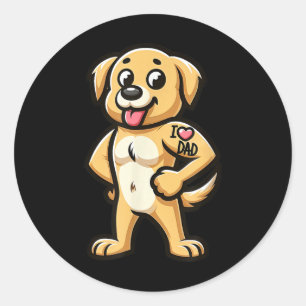 Golden Retriever I Love Dad Funny Dog Tattoo _1 Classic Round Sticker