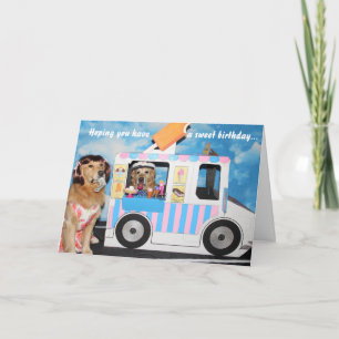 Golden Retriever Ice Cream Truck Birthday Card