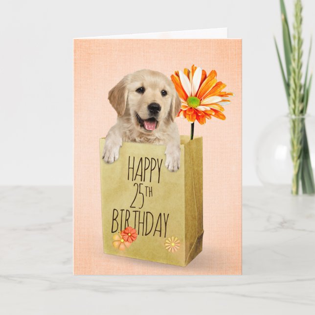 Golden Retriever in 25th Birthday Bag  Card (Front)
