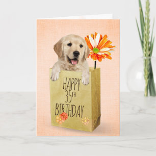 Golden Retriever in 35th Birthday Bag Card