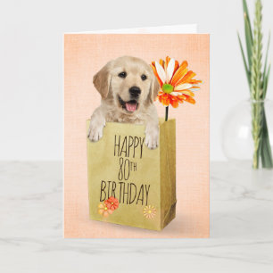 Golden Retriever in 80th Birthday Bag Card