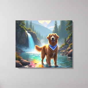 Golden Retriever in a Fantasy Rainbow River Canvas Print