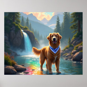 Golden Retriever in a Fantasy Rainbow River Poster