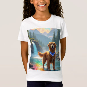 Golden Retriever in a Fantasy Rainbow River T-Shirt