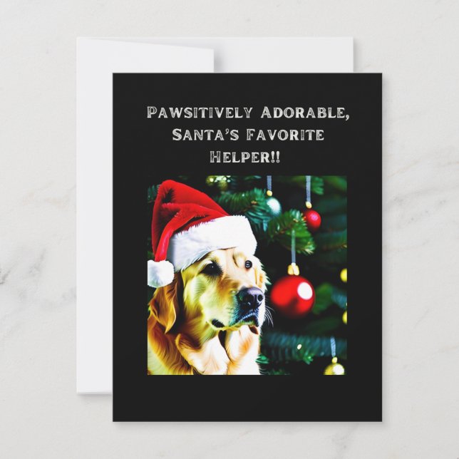 Golden retriever in a Santa hat. Holiday Card (Front)