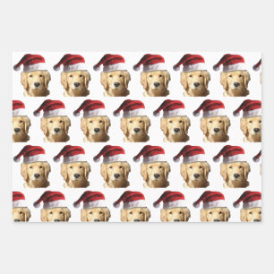 Golden Retriever in a Santa Hat Wrapping Paper Sheet