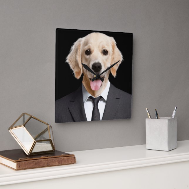 Golden Retriever In a Suit Square Wall Clock (Office)